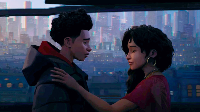 Rio and Miles on the rooftop. scene from across the spider-verse